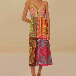 FARM Rio Multicolor Mixed Scarves lenzing™ ecovero™ Viscose Midi Dress